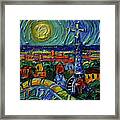 Barcelona Rooftops View From Park Guell Miniature Oil Painting On 3d Canvas Mona Edulesco Framed Print