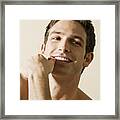 Bare Chested Young Man, Smiling, Portrait Framed Print
