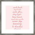 Be Kind Life Advice Quote Framed Print