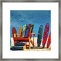 Beach Boards And Chair Framed Print