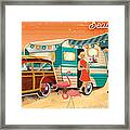 Beach Days Fun Retro Camper Scene Framed Print