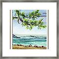 Beach House Window View To Ocean And Sailboat Watercolor Xvii Framed Print