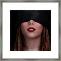 Beautiful Blindfolded Woman With Red Lipstick Framed Print