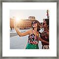 Beautiful Two Young Women Taking A Selfie Framed Print