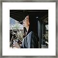 Beautiful Young Asian Woman Drinking Coffee And Enjoying Fresh Air On Balcony In The Morning Framed Print