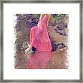 Beautiful Young Lady Along Shoreline In Long Pink Dress  Paintography Framed Print