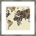 Beige Jasper Stone Silhouette World Map Watercolor Framed Print