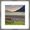 Bench With A Peacefull View On The Hornopiren Fjord On Sunset Framed Print