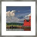 Big Red Lighthouse At Sunrise With Large Puffy Clouds At Ottawa Framed Print