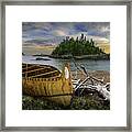 Birch Bark Canoe On Driftwood Beach By Wawa Framed Print