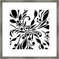 Black And White Floral Design With Leaves Berries Flowers Pattern Framed Print