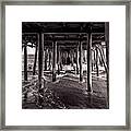 Black And White Under The Boardwalk - Old Orchard Beach In Maine Framed Print