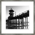 Black California Series - Huntington Beach Pier Sunset Framed Print