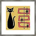 Black Cat With Mod Rectangles Yellow Framed Print