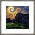 Blackmore Barn Nightscape #3 - Van Gogh Stylized Abandoned Barn In Moonlight Framed Print