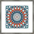 Blue And Orange Mandala Kaleidoscope Medallion Flower Framed Print