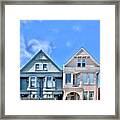 Blue And Pink Houses Framed Print