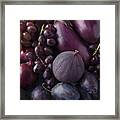Blue And Purple Food. Background Of Fruits And Vegetables.  Fresh Figs, Plums, Onions, Eggplant And Grapes. Top View. Framed Print