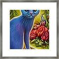 Blue Cat With Roses Framed Print