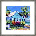 Blue Cottage On The Beach Framed Print