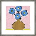 Blue Flowers In Brown Vase Framed Print