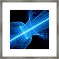 Blue Glowing Quantum Laser In Space With Rippled Beam Framed Print
