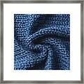Blue Knitted Jersey As Textile Background. Trendy Classic Blue Color Textule As Color Of Year 2020 Concept. Copy Space For Text And Design. Framed Print