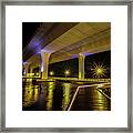Boardwalk, Lights And Bridge Framed Print