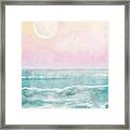 Boho Sea Ocean Sunset Blue Pink Painting Framed Print