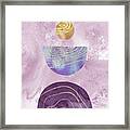 Boho Shapes And Silhouettes Gilded Purple And Gold Watercolor Zen Rocks Framed Print