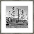 Boston Tall Ship Seaport Waterfront At Sunset Boston Ma Black And White Framed Print