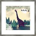 Brontosaurus And Velociraptor Christmas Framed Print