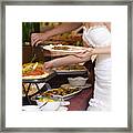 Bride Getting Food From Buffet. Framed Print