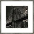 Brooklyn Bridge Lightning Bw Framed Print