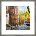 Brownstones On A Quiet Street In Greenwich Village Framed Print