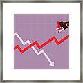 Businesswoman Fly Over The Stock Market Graph Framed Print
