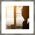 Businesswoman Using Computer In The Office. Stress In The Office Framed Print