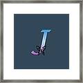Butterfly Silhouette On Monogram Letter J Gradient Blue Purple Framed Print