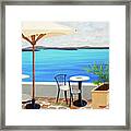 Cafe On The Rim, Santorini-prints Of Oil Painting Framed Print