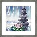 Calm Peaceful Relaxing Zen Rocks Cairn With Flower Meditative Spa Collection Watercolor Art Viii Framed Print