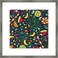 Candies With Duck Blue Background, Colorful Candies Framed Print
