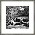 Cascading Waters In The Mountains Black And White Framed Print