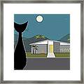 Cat Looking At Gray Mid Century Modern House Framed Print