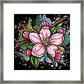 Cherry Blossom Painting On Black Background, Pink Flower Art Framed Print