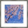 Cherry Blossoms Abstract Painting Pink And Blue Framed Print