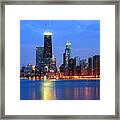 Chicago Dusk Skyline Blue Framed Print