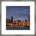 Chicago Skyline At Night Color Panoramic Framed Print