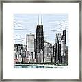 Chicago Skyline, Oak Street Beach Pencil Drawing Framed Print