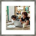 Child Care And Working At Home In Time Of Covid-19 Framed Print