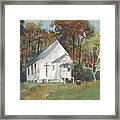 Church In Woods Framed Print